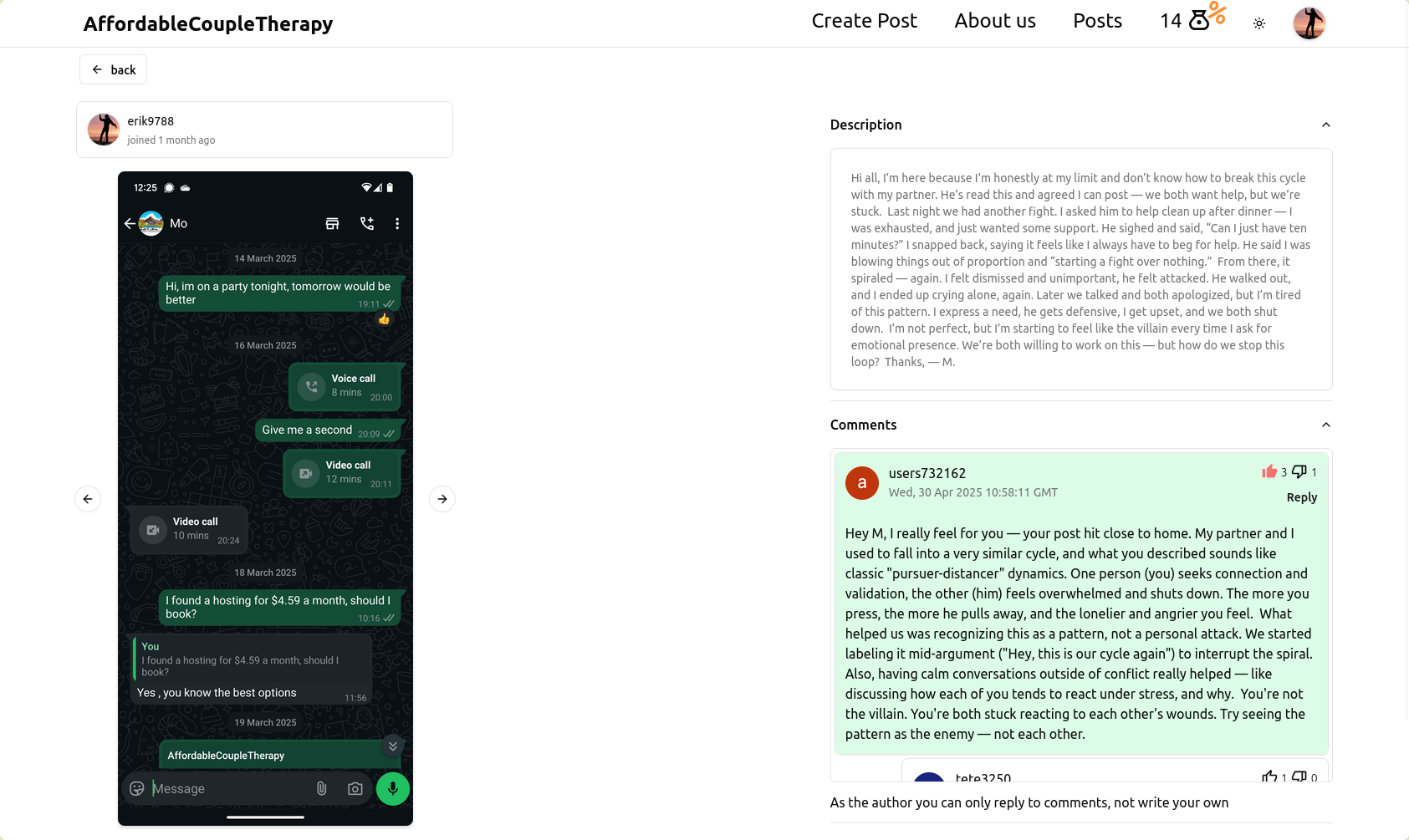 Showing how a user post looks like