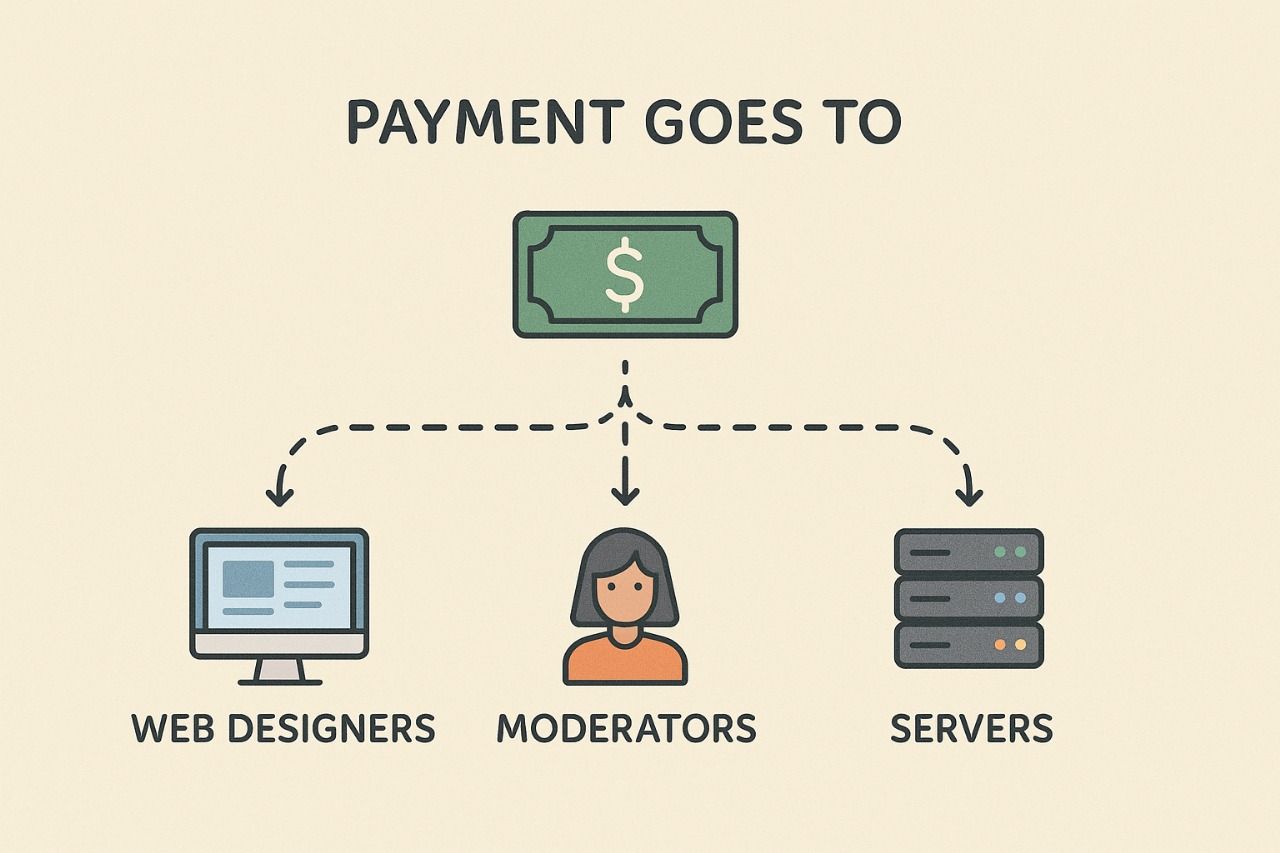 Explaining where the payments are going to (web-designers, moderators and servers).